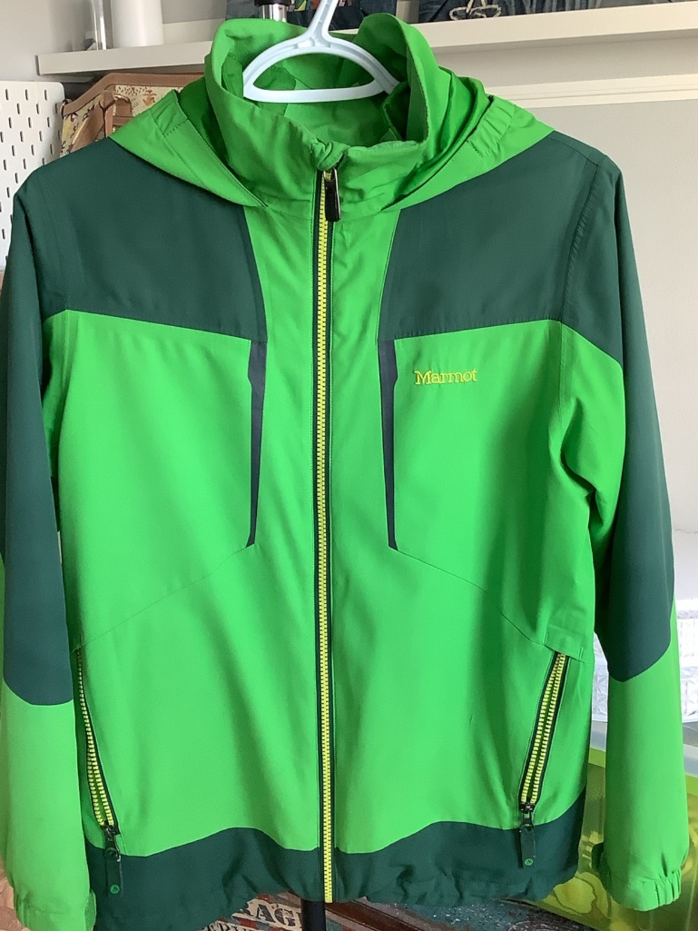 Marmot Bright Lime and Forest Green Hooded Softshell Jacket